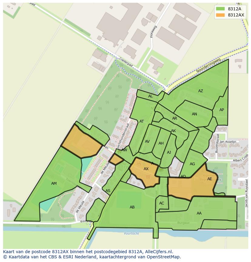 Afbeelding van het postcodegebied 8312 AX op de kaart.