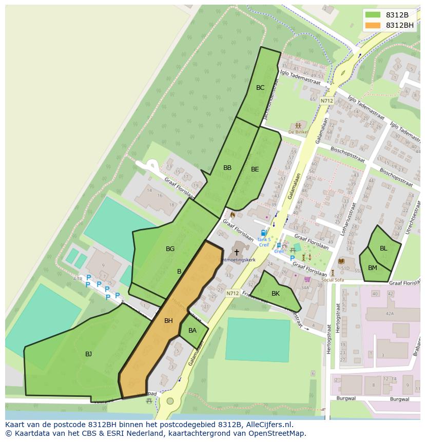 Afbeelding van het postcodegebied 8312 BH op de kaart.