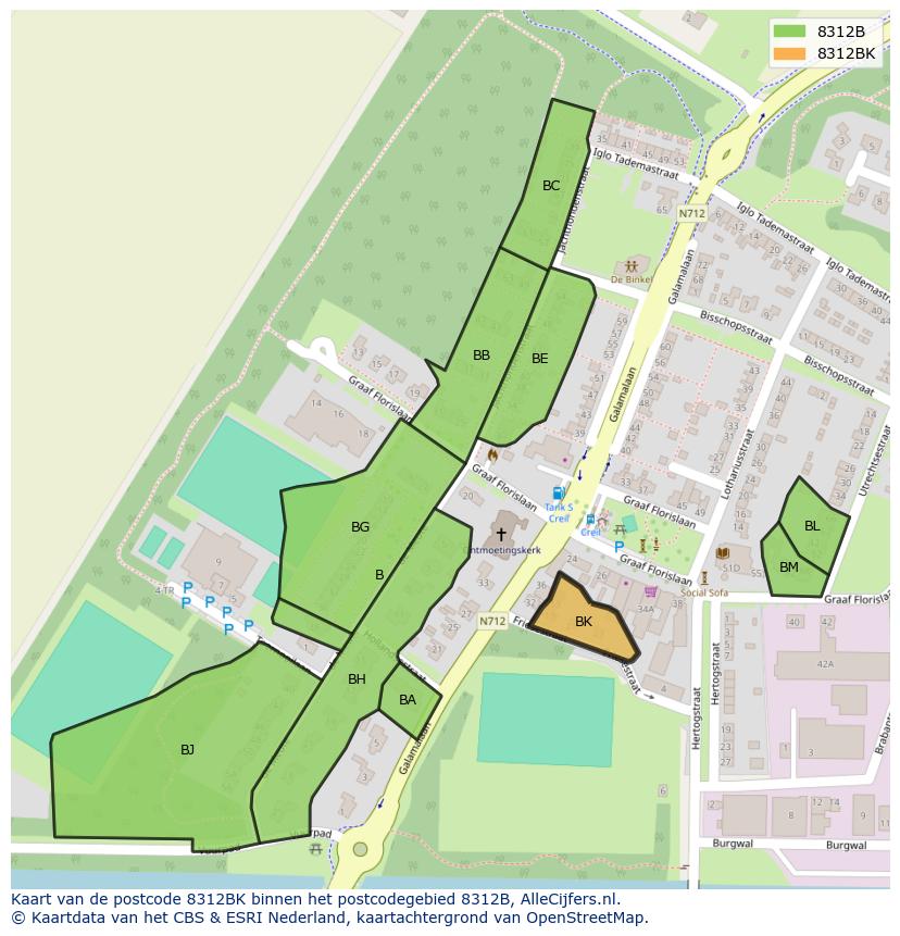 Afbeelding van het postcodegebied 8312 BK op de kaart.