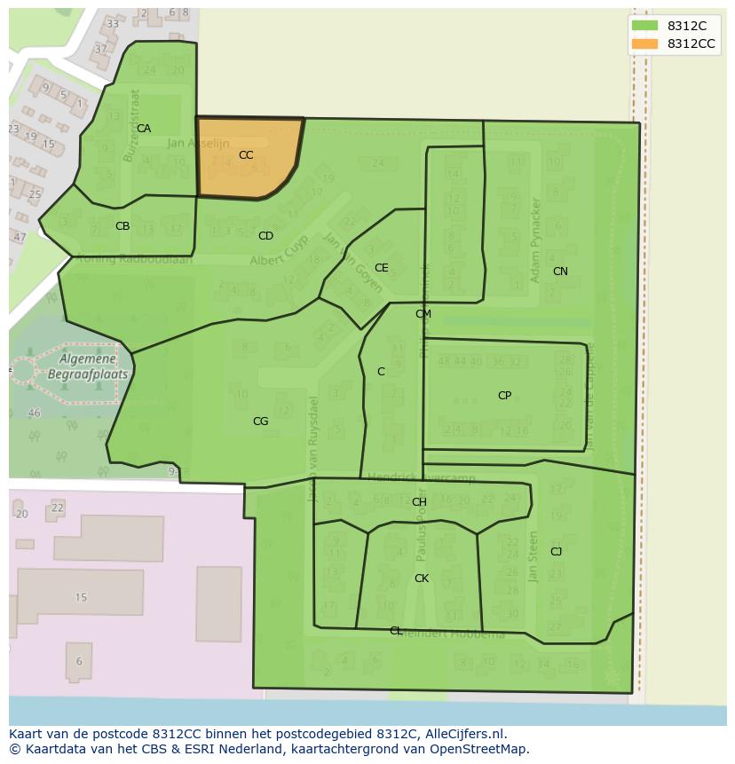 Afbeelding van het postcodegebied 8312 CC op de kaart.