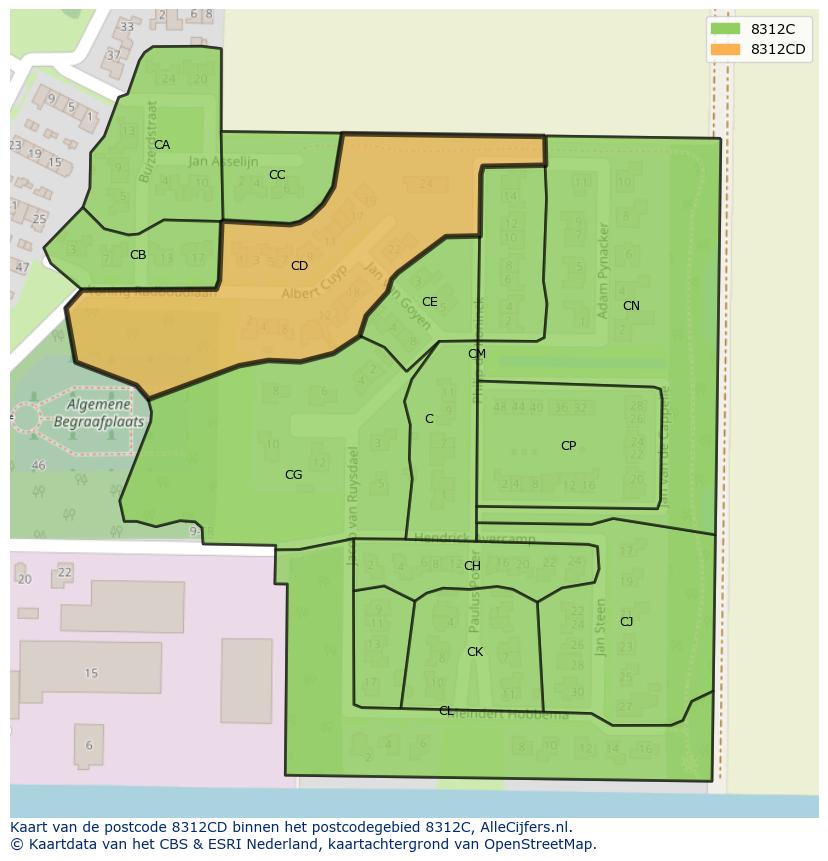 Afbeelding van het postcodegebied 8312 CD op de kaart.