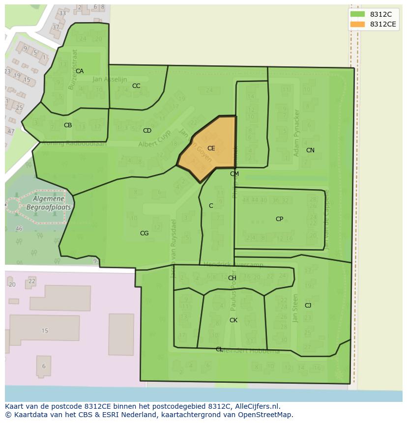 Afbeelding van het postcodegebied 8312 CE op de kaart.