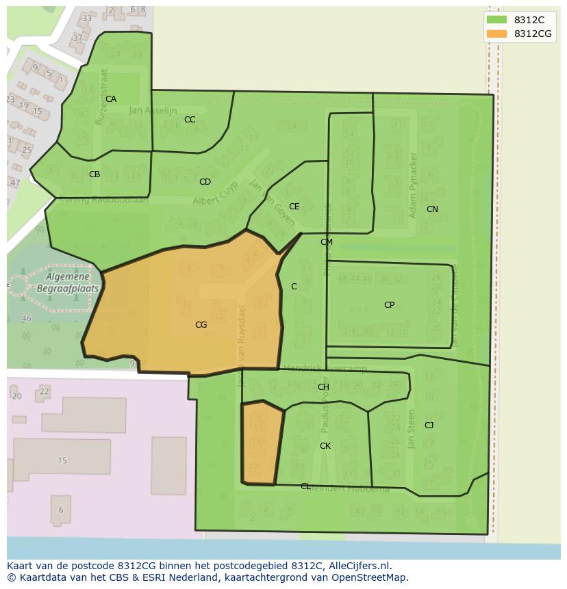 Afbeelding van het postcodegebied 8312 CG op de kaart.