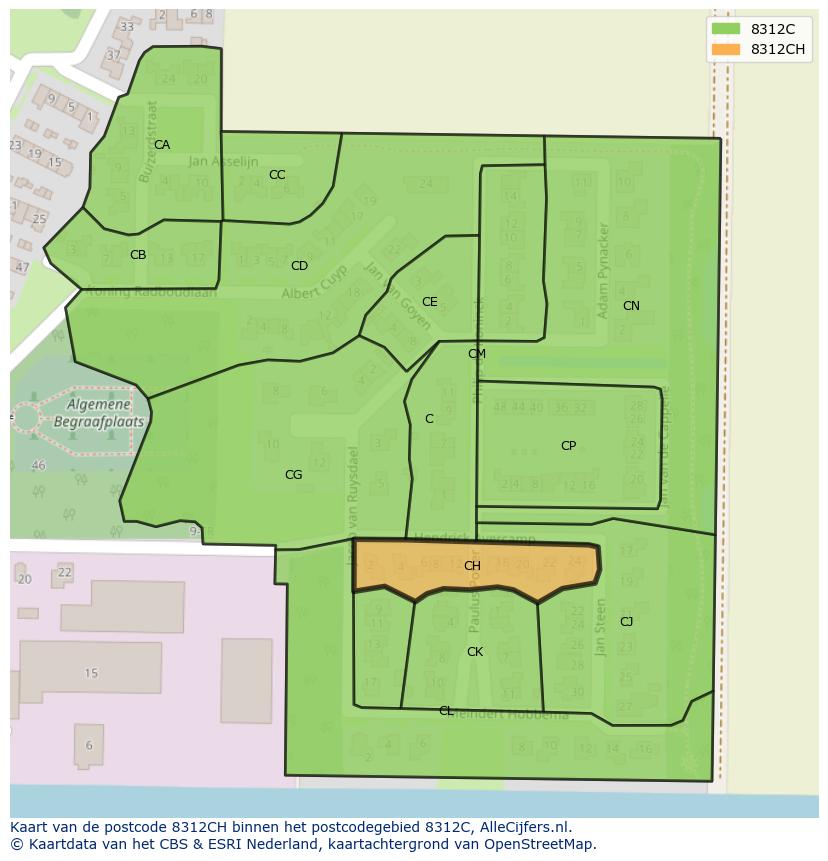 Afbeelding van het postcodegebied 8312 CH op de kaart.