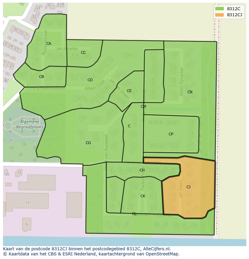 Afbeelding van het postcodegebied 8312 CJ op de kaart.