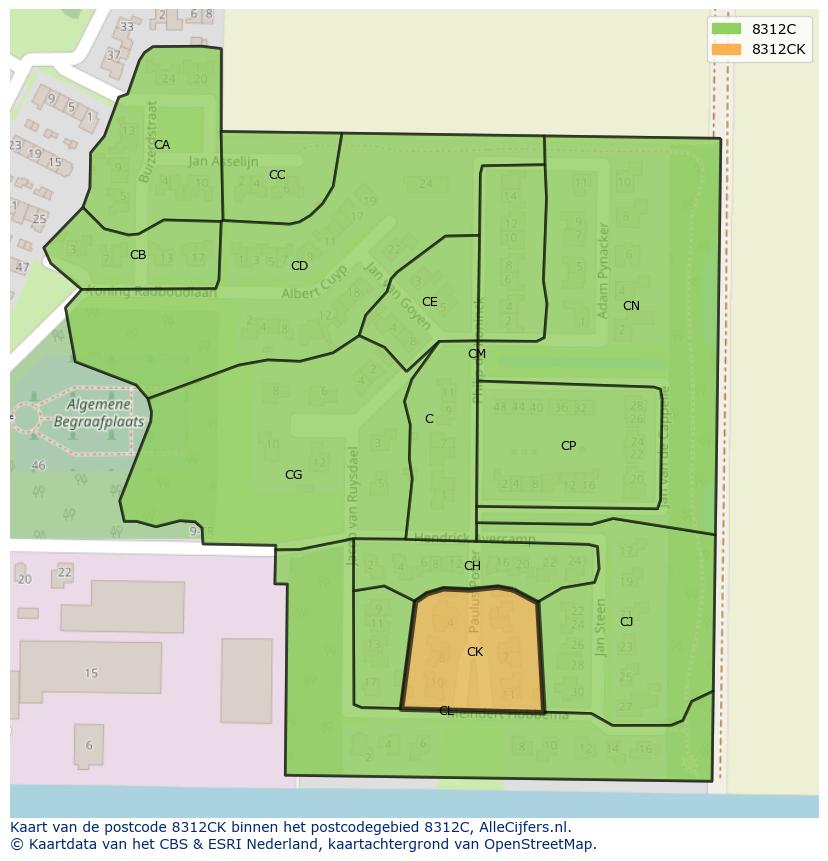 Afbeelding van het postcodegebied 8312 CK op de kaart.