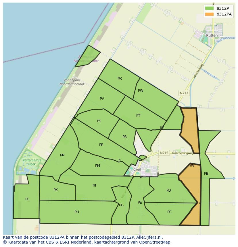 Afbeelding van het postcodegebied 8312 PA op de kaart.
