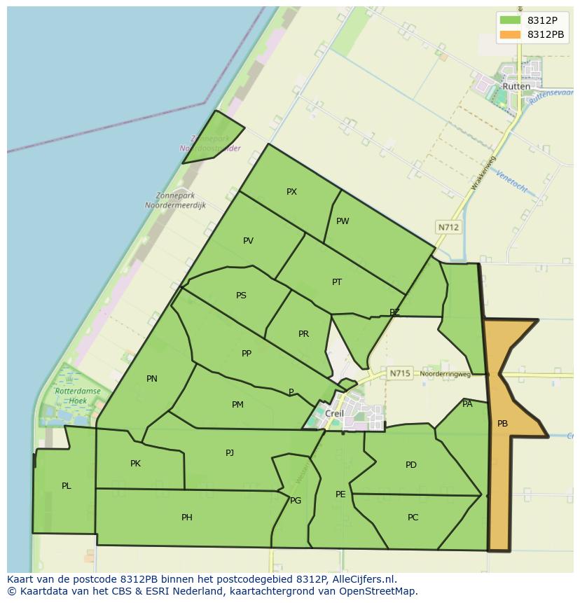 Afbeelding van het postcodegebied 8312 PB op de kaart.
