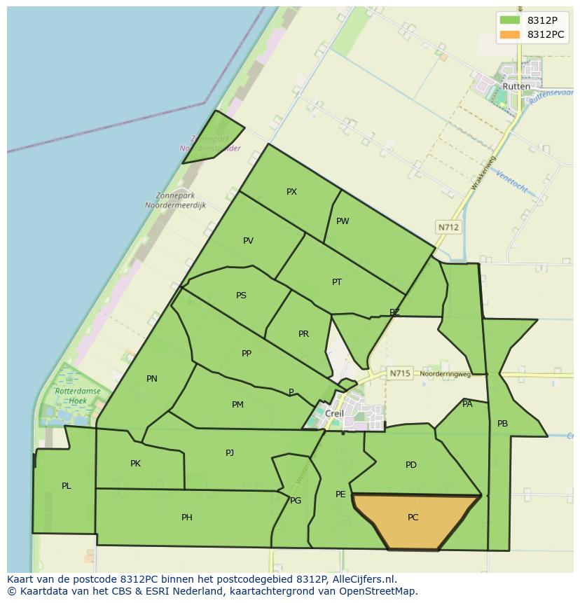 Afbeelding van het postcodegebied 8312 PC op de kaart.