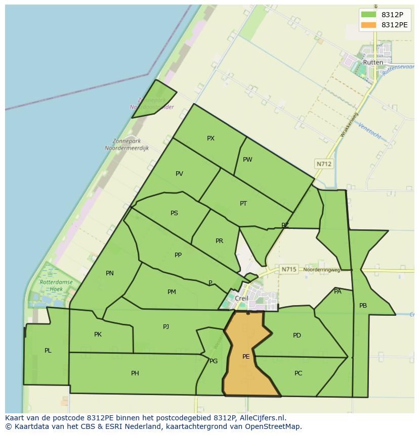 Afbeelding van het postcodegebied 8312 PE op de kaart.