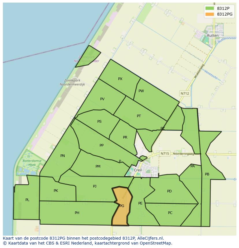 Afbeelding van het postcodegebied 8312 PG op de kaart.