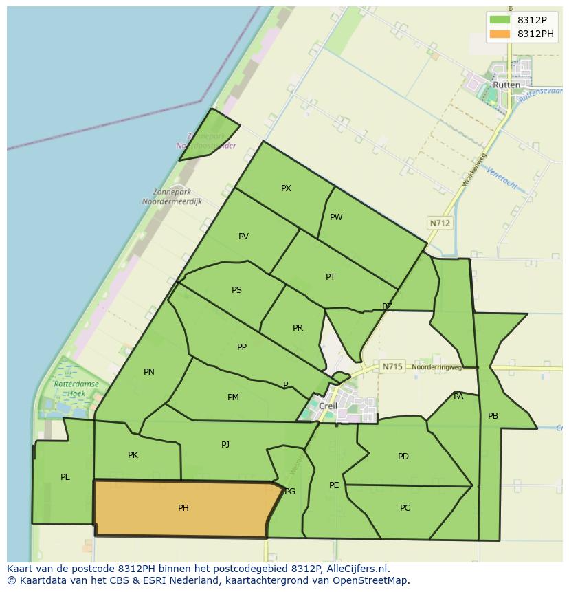 Afbeelding van het postcodegebied 8312 PH op de kaart.