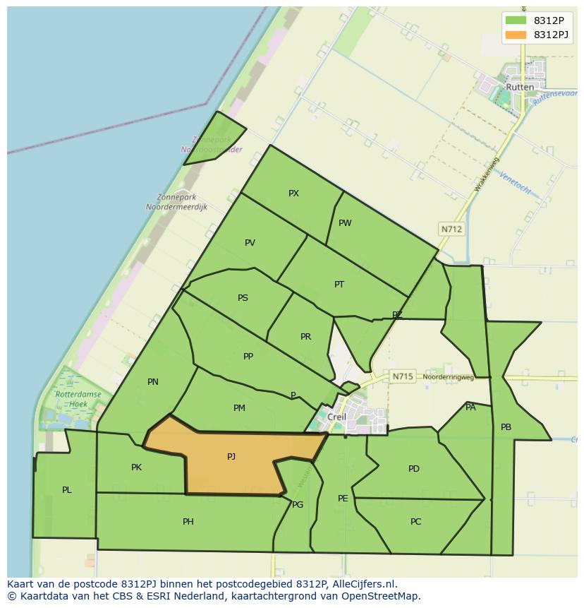 Afbeelding van het postcodegebied 8312 PJ op de kaart.
