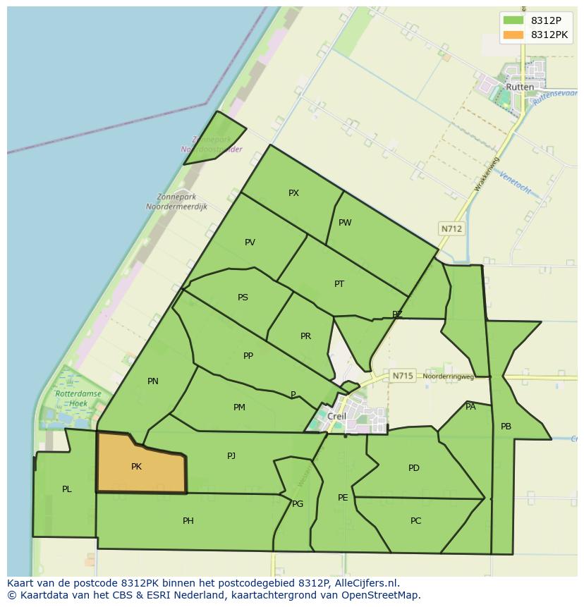 Afbeelding van het postcodegebied 8312 PK op de kaart.