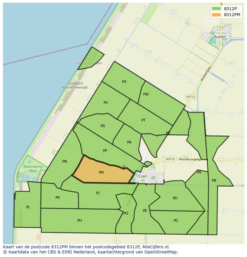 Afbeelding van het postcodegebied 8312 PM op de kaart.