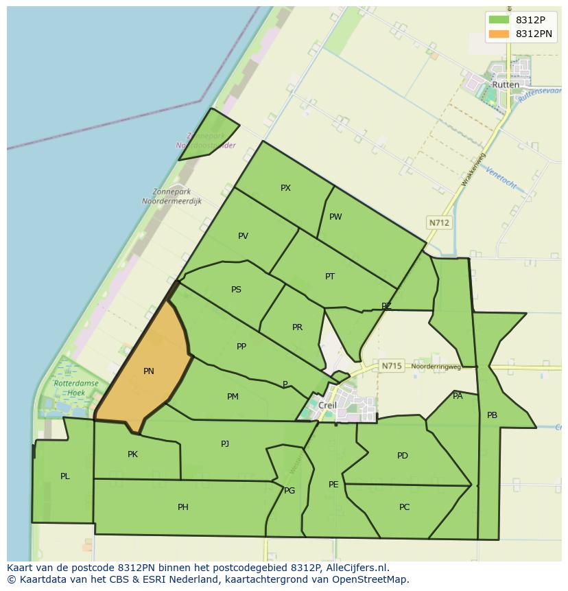 Afbeelding van het postcodegebied 8312 PN op de kaart.