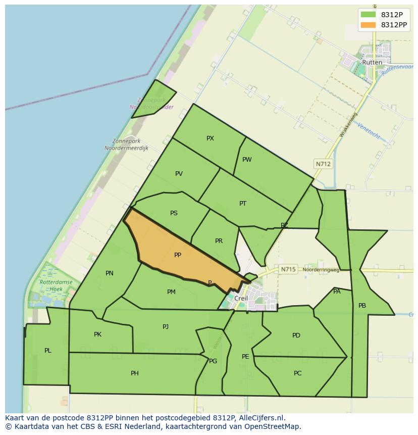 Afbeelding van het postcodegebied 8312 PP op de kaart.