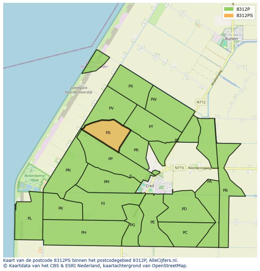 Afbeelding van het postcodegebied 8312 PS op de kaart.
