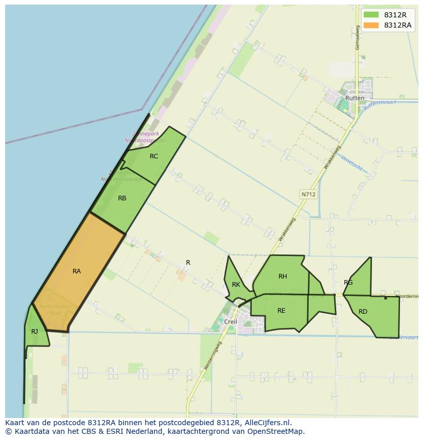 Afbeelding van het postcodegebied 8312 RA op de kaart.