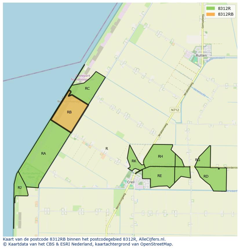 Afbeelding van het postcodegebied 8312 RB op de kaart.