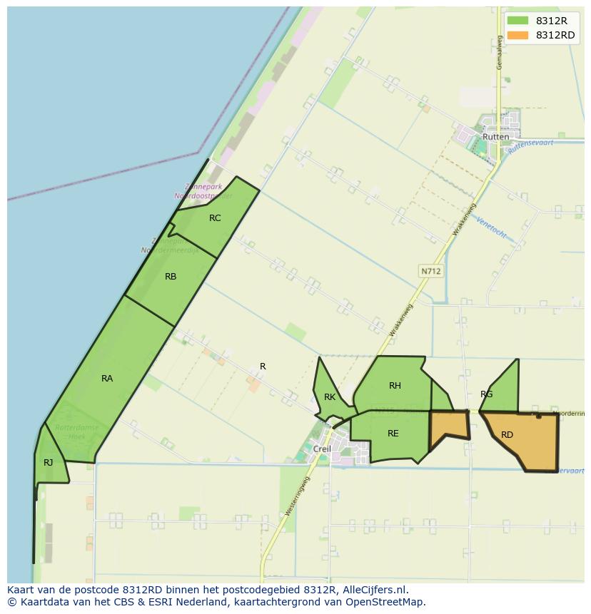 Afbeelding van het postcodegebied 8312 RD op de kaart.