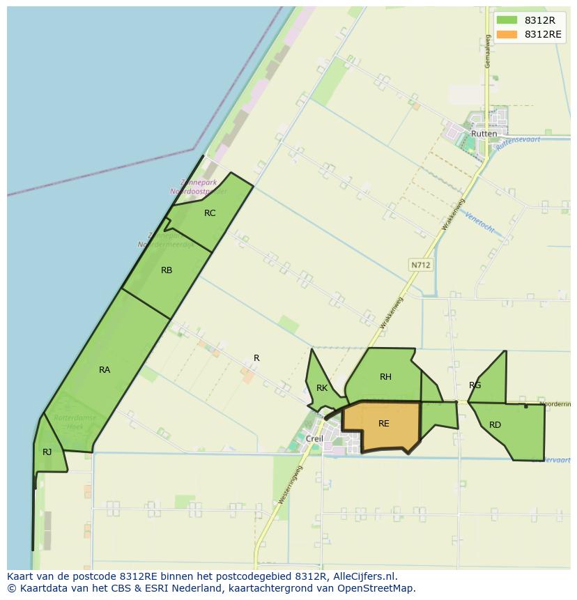 Afbeelding van het postcodegebied 8312 RE op de kaart.