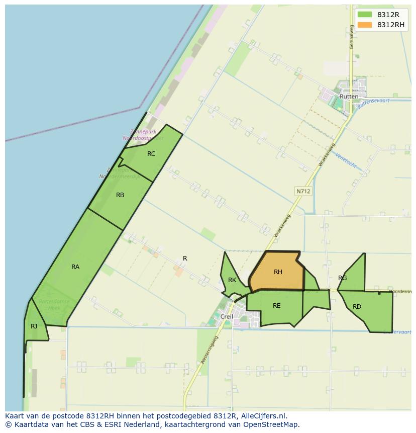 Afbeelding van het postcodegebied 8312 RH op de kaart.