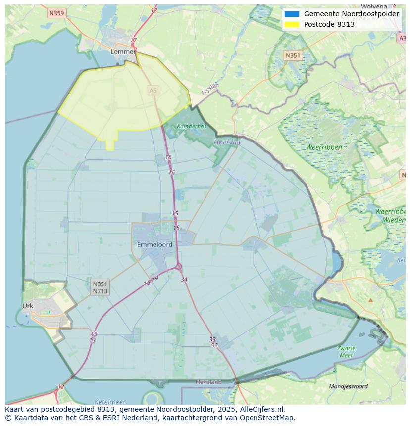 Afbeelding van het postcodegebied 8313 op de kaart.