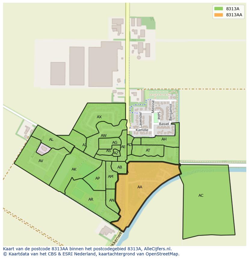 Afbeelding van het postcodegebied 8313 AA op de kaart.