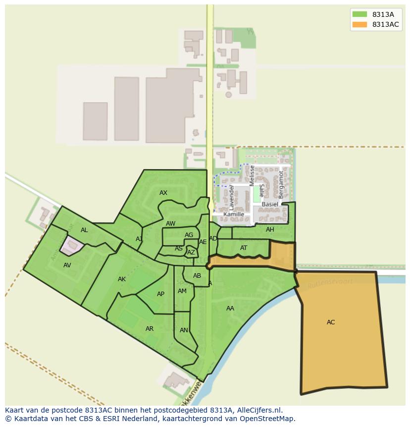 Afbeelding van het postcodegebied 8313 AC op de kaart.