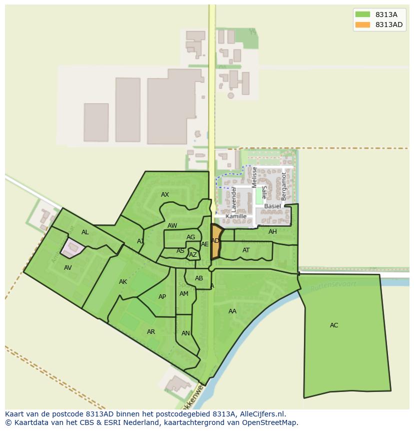 Afbeelding van het postcodegebied 8313 AD op de kaart.