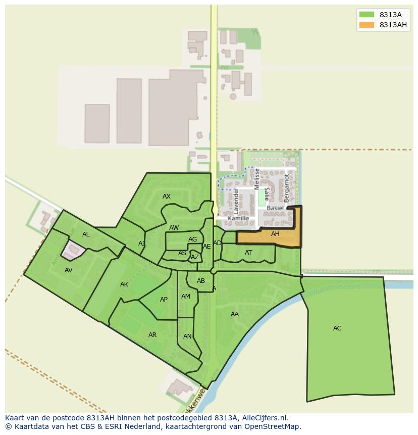 Afbeelding van het postcodegebied 8313 AH op de kaart.