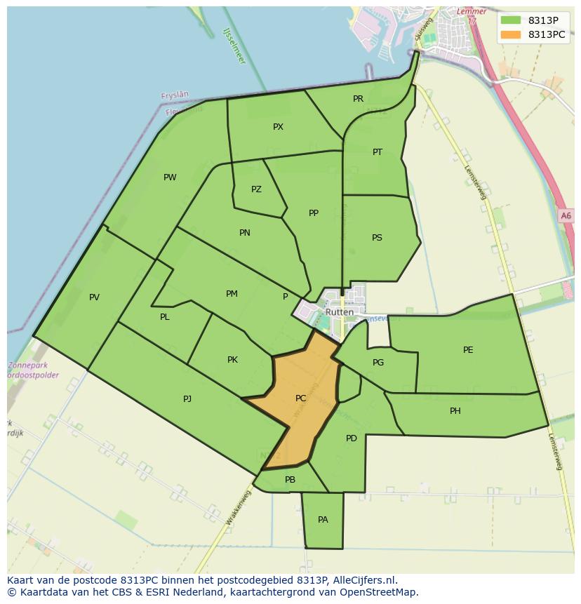 Afbeelding van het postcodegebied 8313 PC op de kaart.
