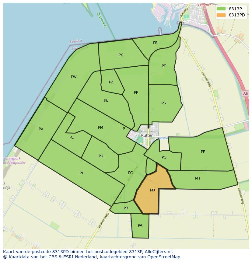 Afbeelding van het postcodegebied 8313 PD op de kaart.