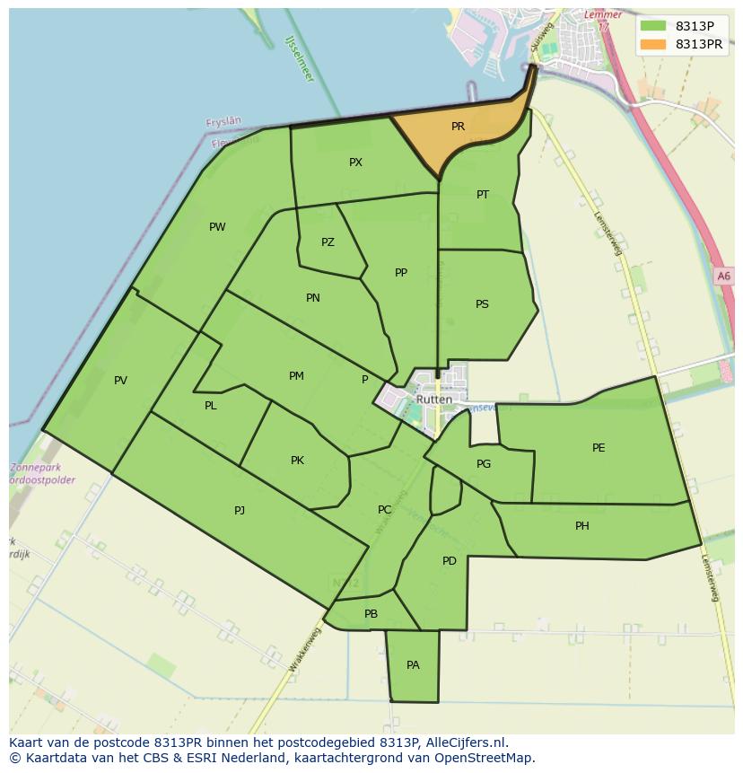 Afbeelding van het postcodegebied 8313 PR op de kaart.