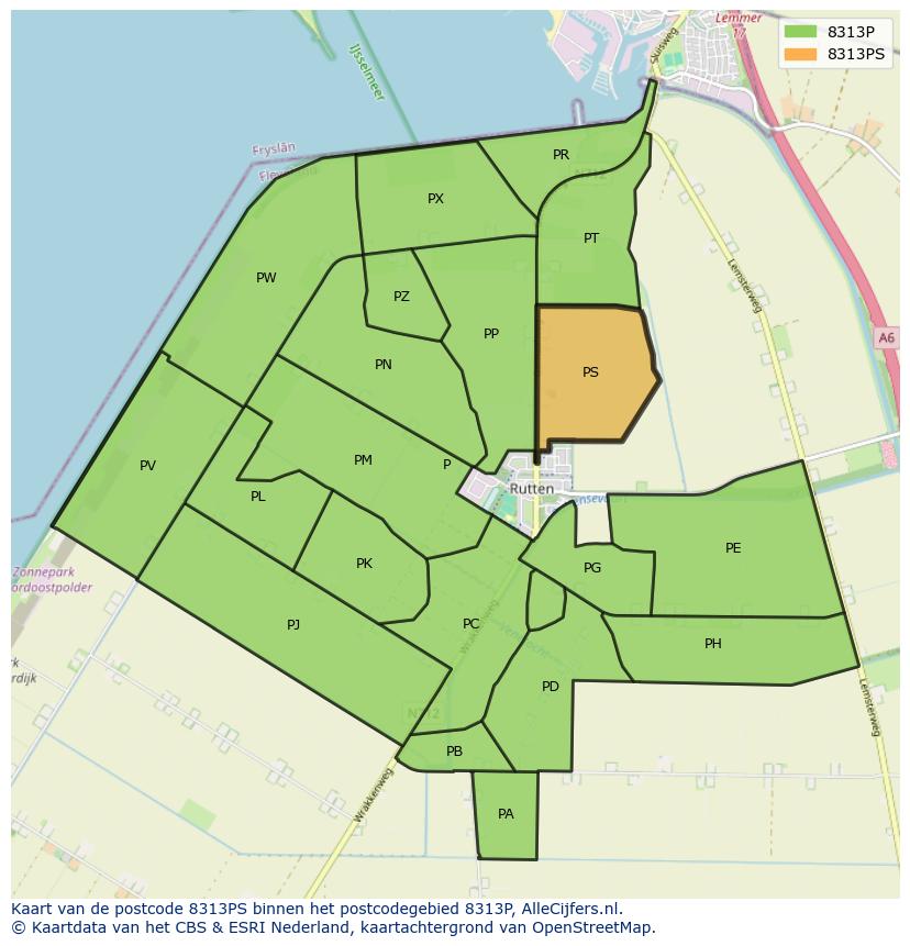 Afbeelding van het postcodegebied 8313 PS op de kaart.