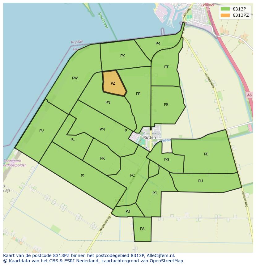 Afbeelding van het postcodegebied 8313 PZ op de kaart.