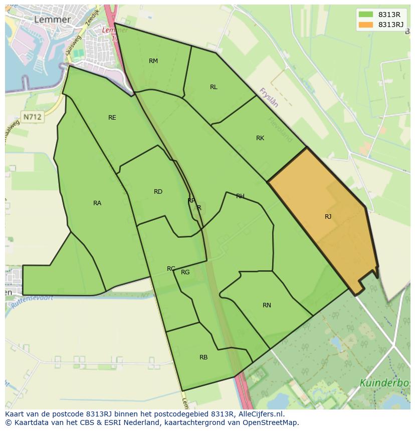 Afbeelding van het postcodegebied 8313 RJ op de kaart.