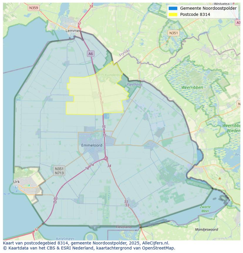 Afbeelding van het postcodegebied 8314 op de kaart.