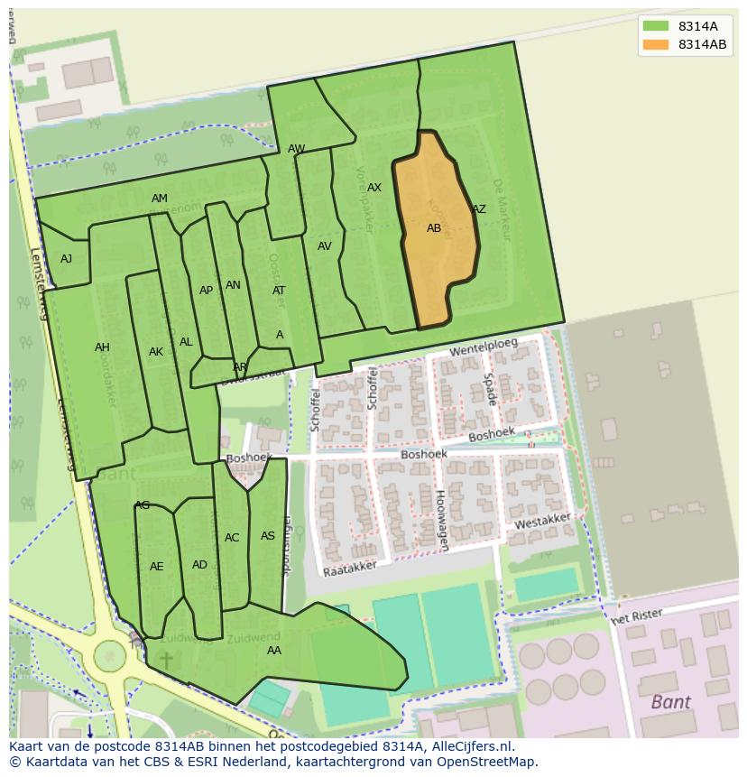 Afbeelding van het postcodegebied 8314 AB op de kaart.