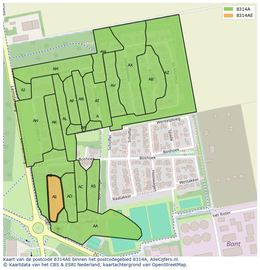 Afbeelding van het postcodegebied 8314 AE op de kaart.