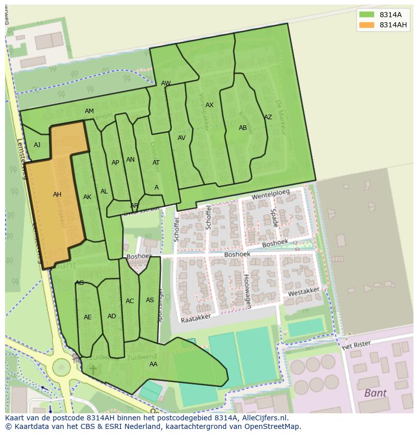 Afbeelding van het postcodegebied 8314 AH op de kaart.