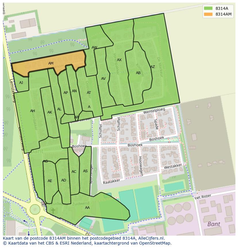 Afbeelding van het postcodegebied 8314 AM op de kaart.