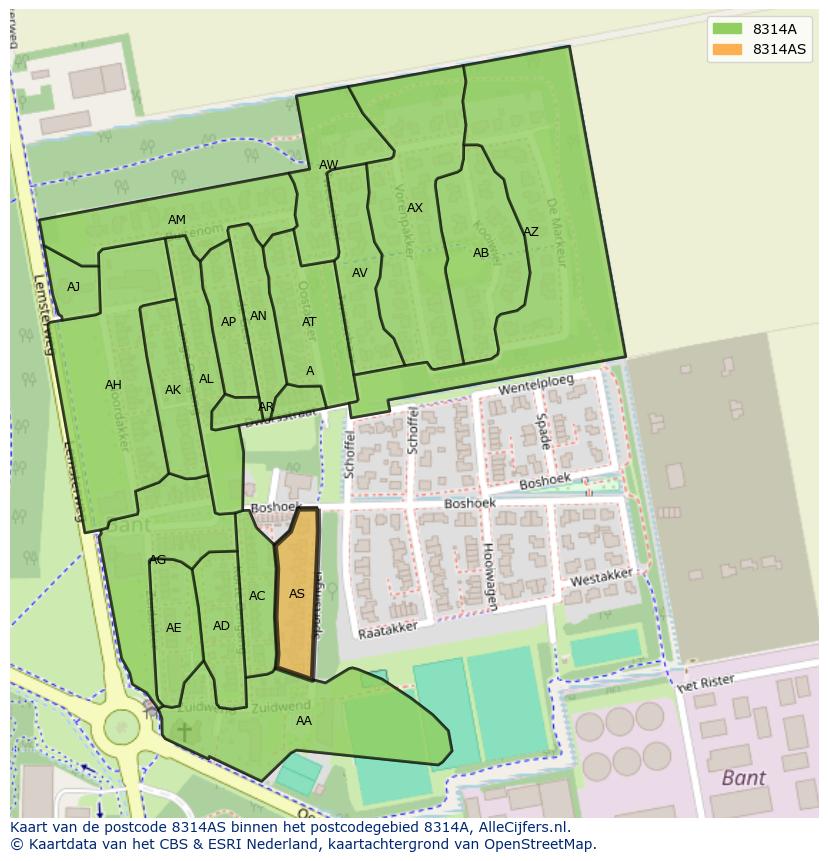 Afbeelding van het postcodegebied 8314 AS op de kaart.