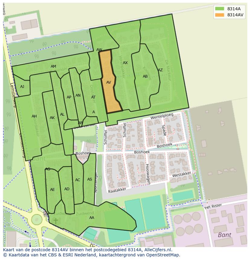 Afbeelding van het postcodegebied 8314 AV op de kaart.