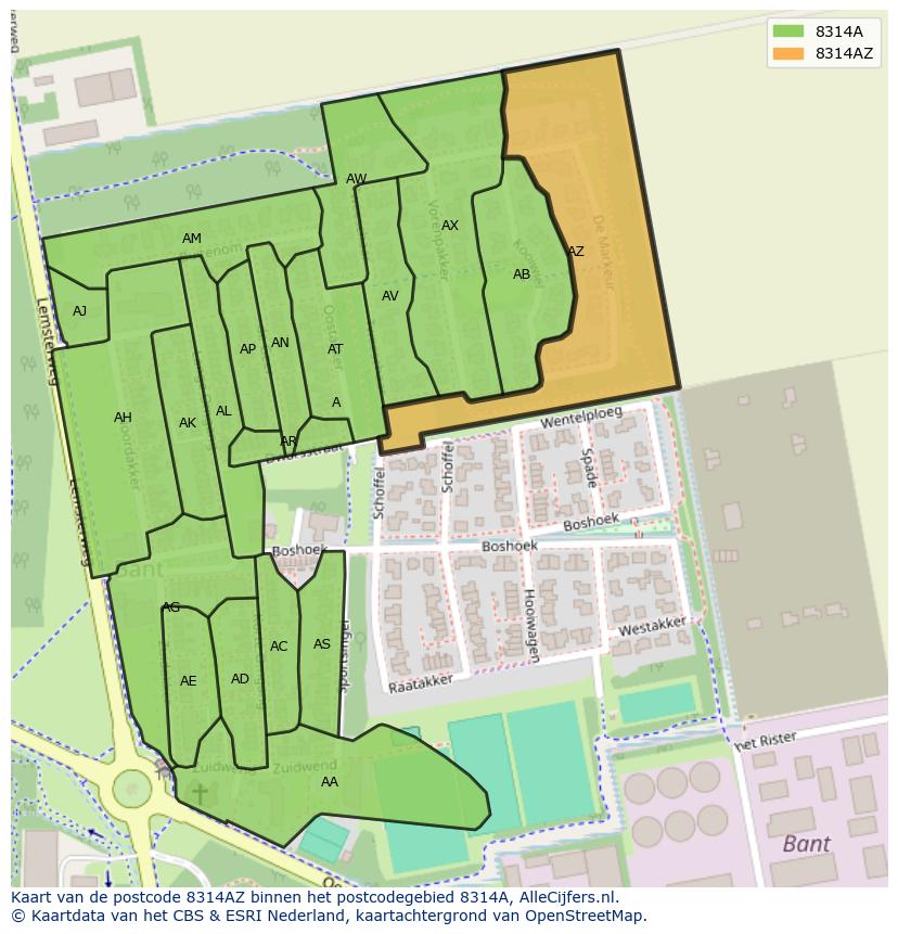 Afbeelding van het postcodegebied 8314 AZ op de kaart.