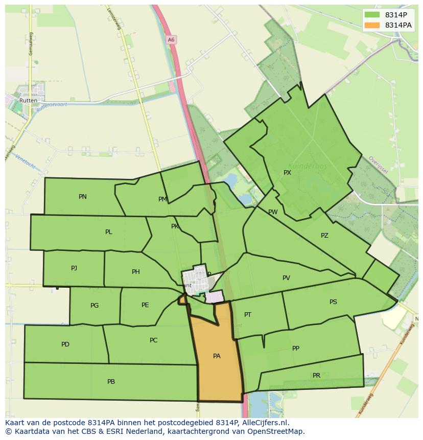 Afbeelding van het postcodegebied 8314 PA op de kaart.