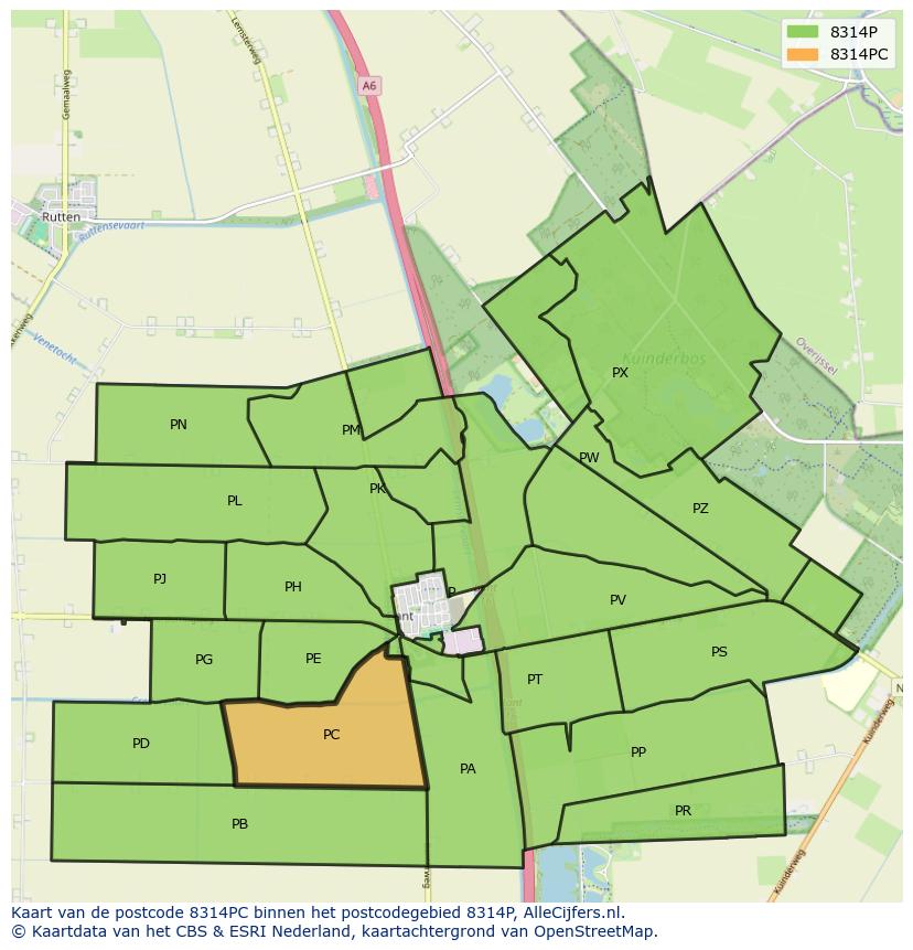 Afbeelding van het postcodegebied 8314 PC op de kaart.