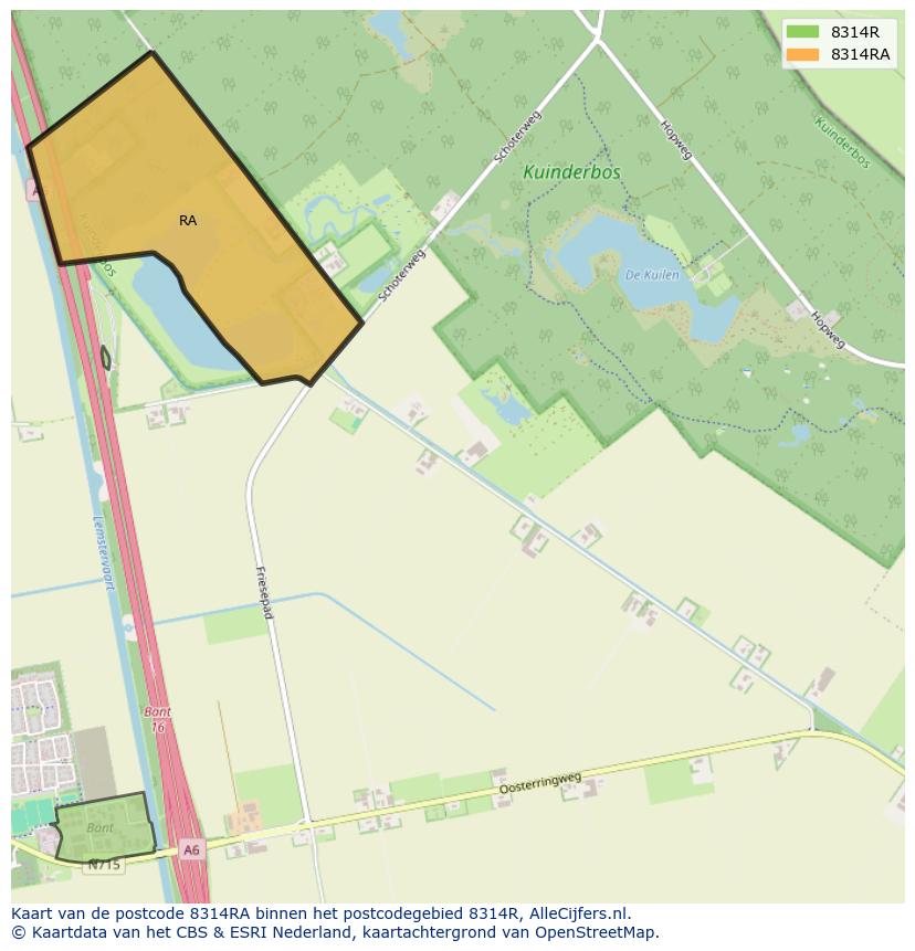 Afbeelding van het postcodegebied 8314 RA op de kaart.