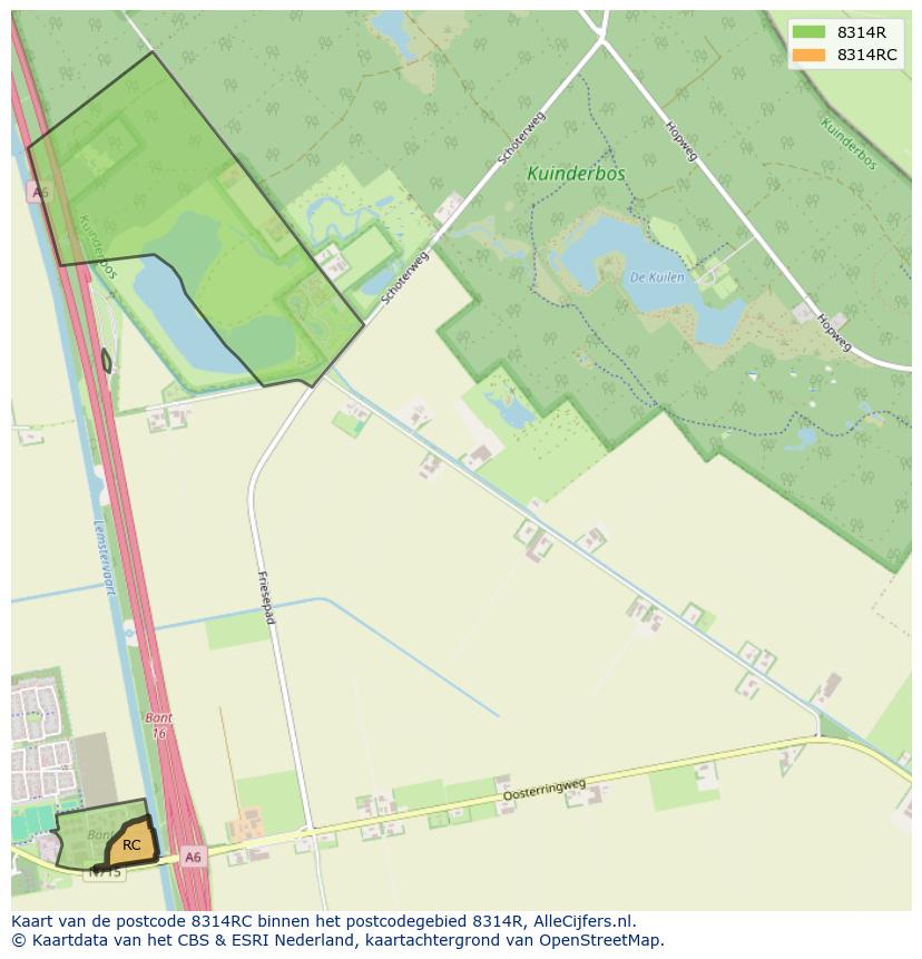 Afbeelding van het postcodegebied 8314 RC op de kaart.